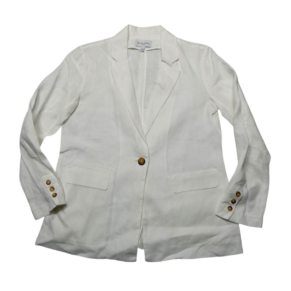 Michael Stars Blazer Womens M White 100% Linen One Button Tailored Jacket Office